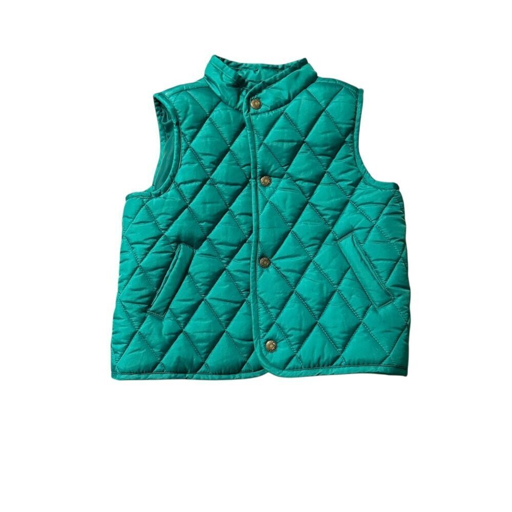 Janie & Jack Quilted Green Sleeveless Puffer Vest Snap Buttons & Pockets 12-18 m